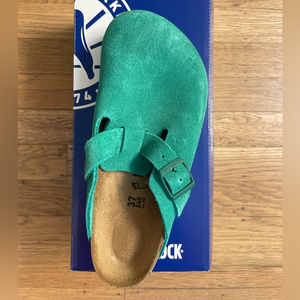 Birkenstock Green Suede Clogs